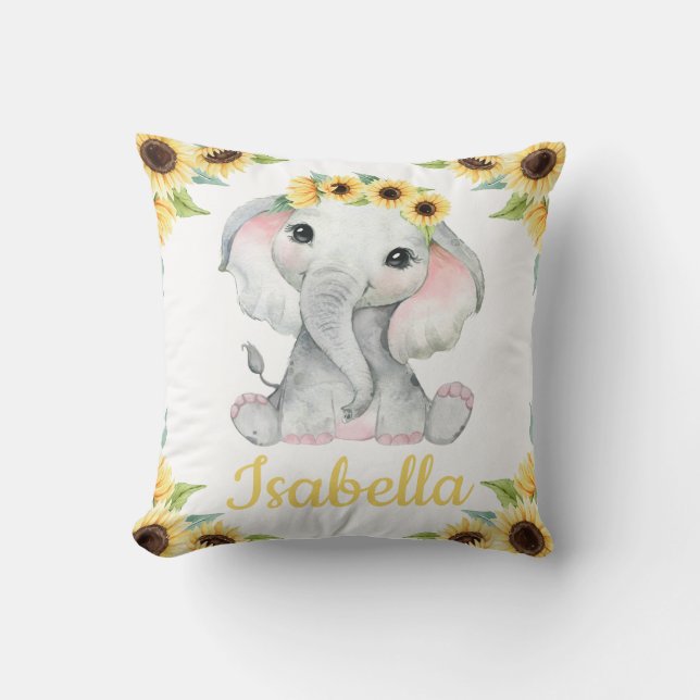 Nom personnalisé Eléphant Sunflower Coussin Cadeau (Recto)
