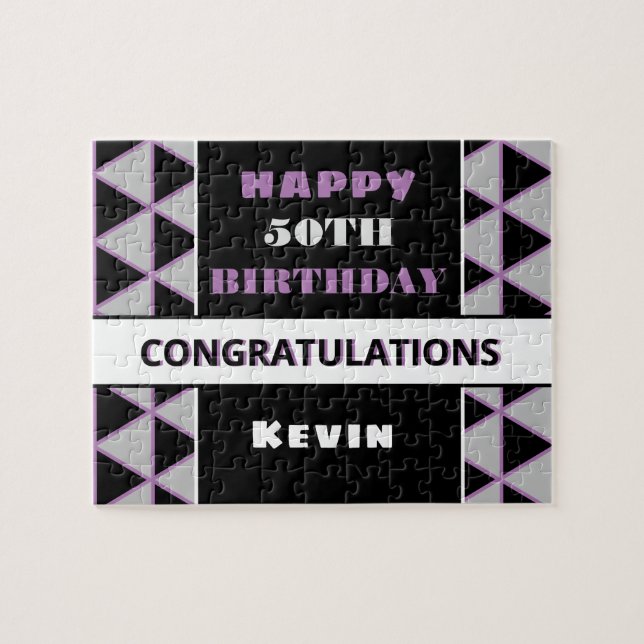 Nom personnalisé et âge 50e anniversaire puzzle (Horizontal)