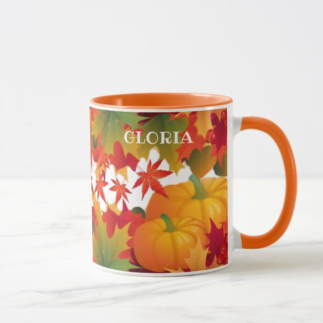 Nom personnalisé Feuilles d'automne et Mug citroui (Droite)