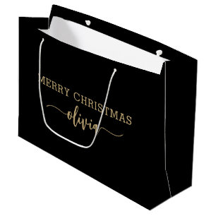 Nom personnalisé Gold Black Grand sac cadeau