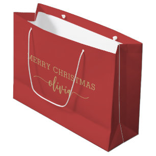 Nom personnalisé Gold Red Grand sac cadeau