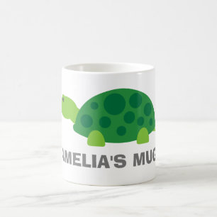 Nom personnalisé gosses mug avec mignonne tortue 