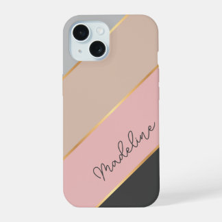 Nom personnalisé Gris Pastel Coral Blush Pink Stri