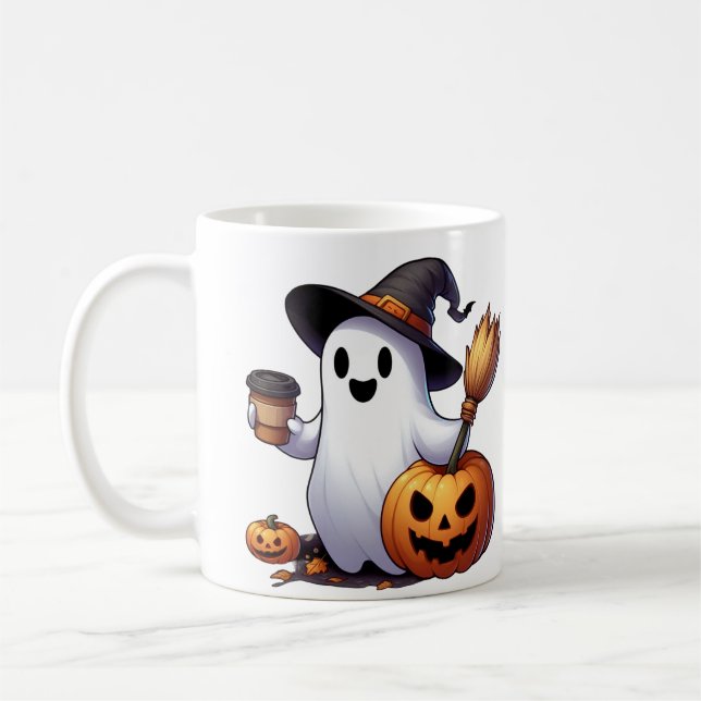 Nom personnalisé Halloween fantôme tasse de café (Gauche)