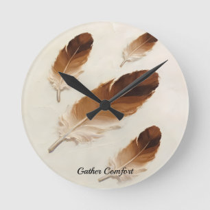 Nom personnalisé Horloge murale 3D plume marron mo