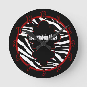 Nom personnalisé Horloge noir et blanc Zèbre