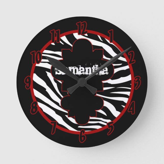 Nom personnalisé Horloge noir et blanc Zèbre (Recto)