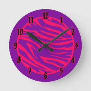 Nom personnalisé Horloge rose chaud Purpl Zebra Im