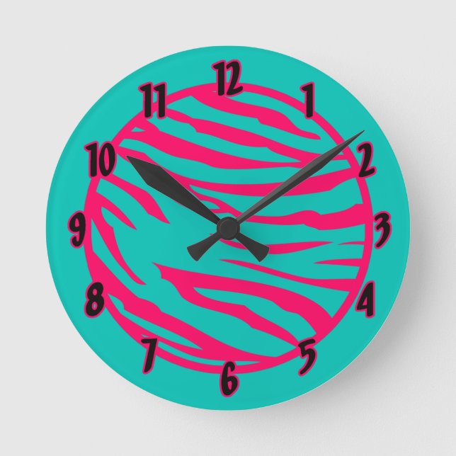 Nom personnalisé Horloge rose Turquoise chaud Zèbr (Recto)