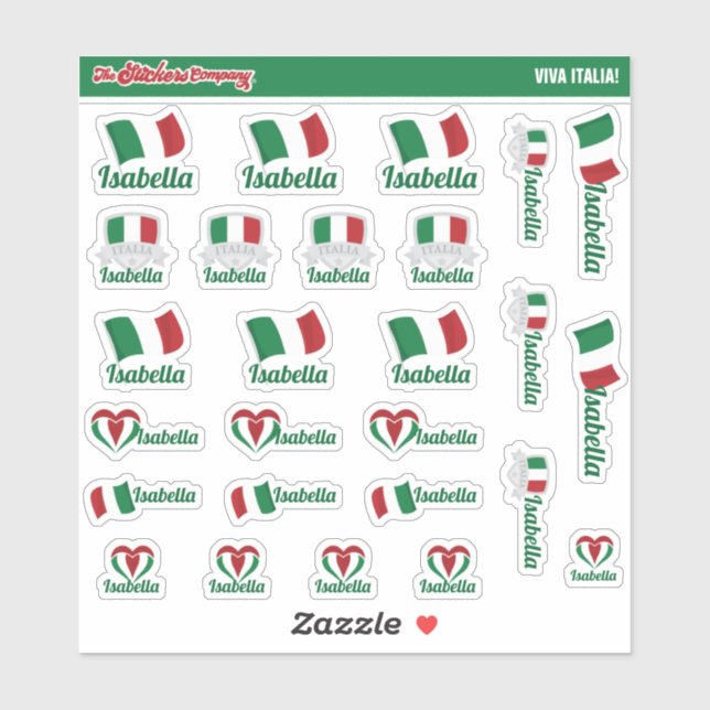 Nom personnalisé italien Étiquettes | Italie (Feuille)