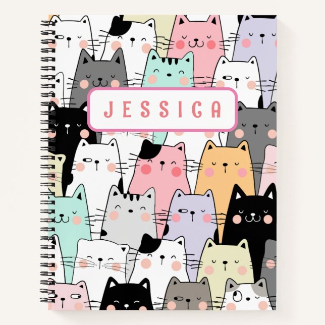 Nom personnalisé Kawaii Carnet de chat (Devant)