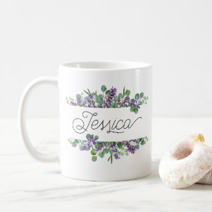 Nom personnalisé Lavender Floral Mug