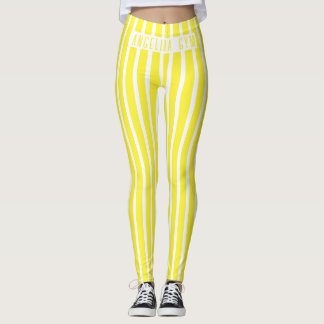 Nom personnalisé Legging rayé vertical jaune et bl