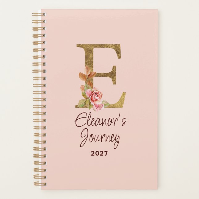 Nom Personnalisé Lettre E Gold Foil Blush Rose (Devant)