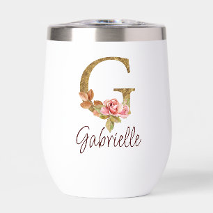 Nom personnalisé Lettre G Or Foil Blush Roses rose