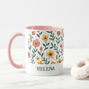 Nom personnalisé Message personnalisé Mug floral