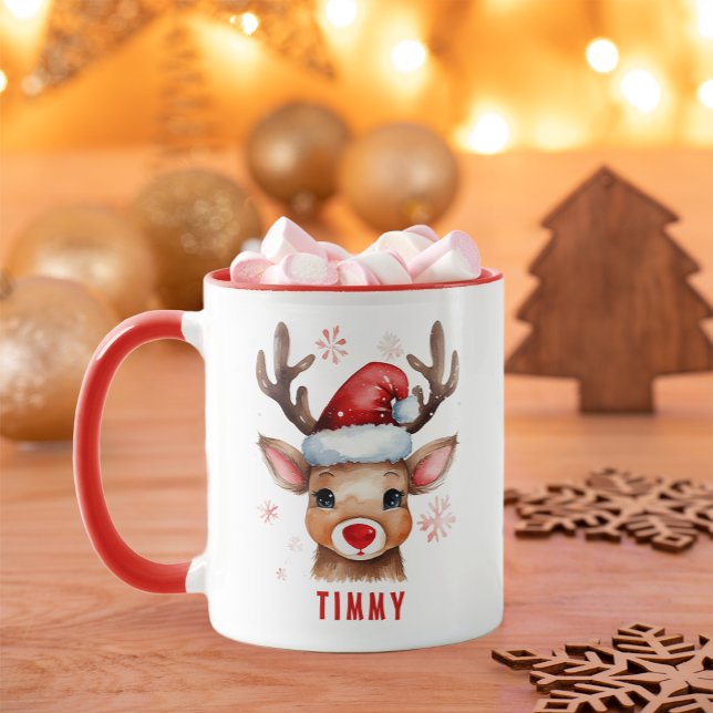 Nom personnalisé mignon Reindeer Mug (Kids Christmas Keepsake)