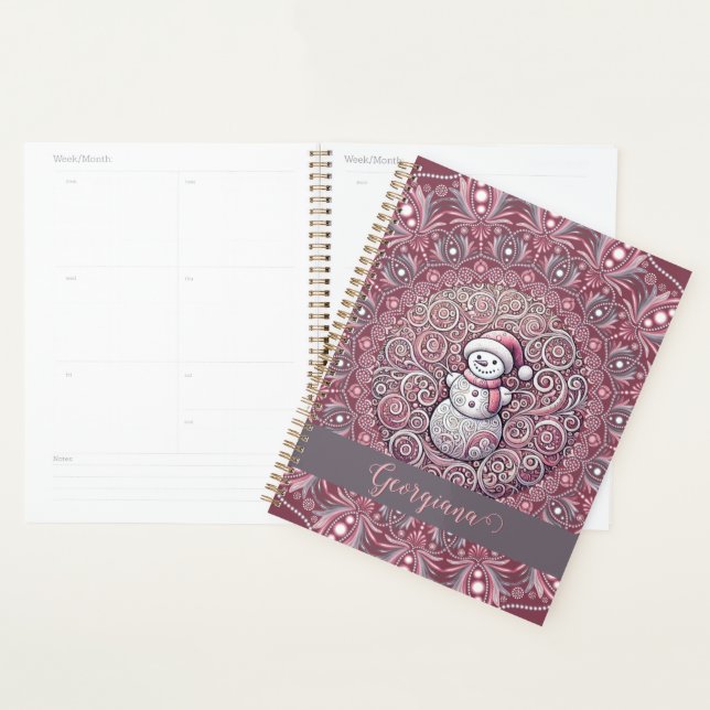 Nom personnalisé mignon Whimsical Pink Snowman Man (Devant avec enveloppe)