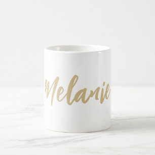 Nom personnalisé Minimaliste or blanc café Mug