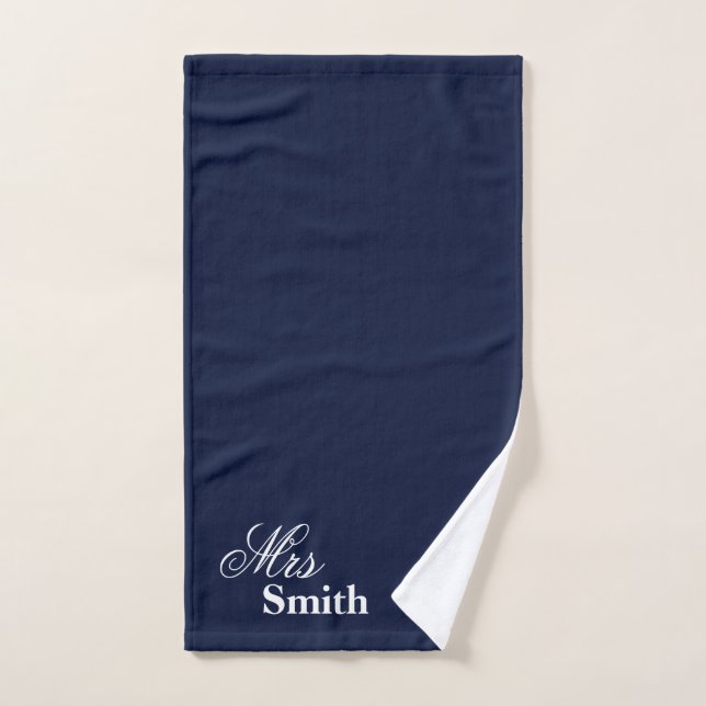 Nom personnalisé Mme Smith White Navy (Serviette à main)