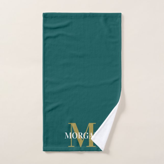 Nom personnalisé Monogram Dark Turquoise (Serviette à main)