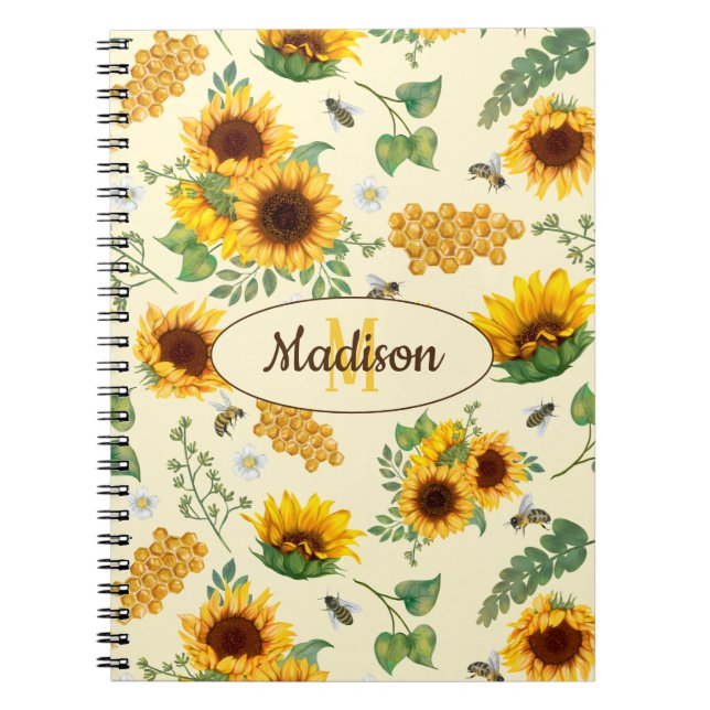 Nom personnalisé Monogramme Carnet Tournesols Miel (Devant)