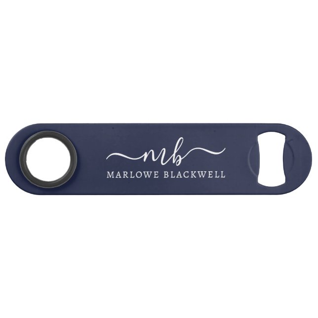 Nom personnalisé Monogramme Marine Bleu Blanc (Devant (Horizontal))