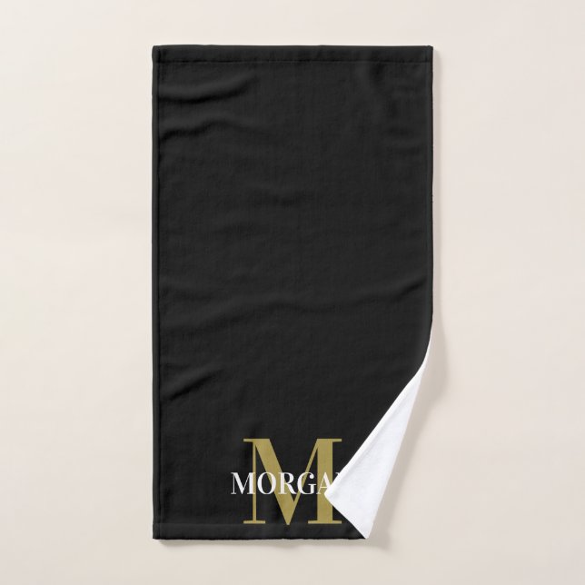 Nom personnalisé Monogramme noir (Serviette à main)