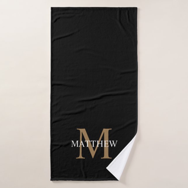 Nom personnalisé Monogramme noir (Serviette de bain)