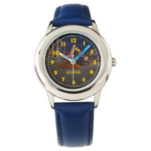 Nom personnalisé Montre 3D excavatrice jaune Enfan