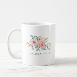 Nom personnalisé Mug d'aquarelle florale