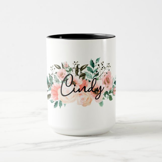 Nom personnalisé Mug floral pour filles, copines (Centre)