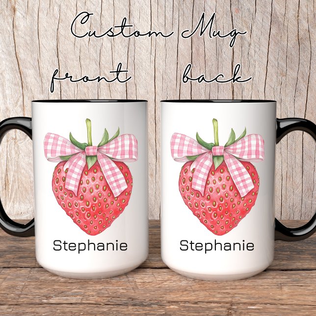Nom personnalisé Mug fraise, cadeau d'anniversaire (strawberry coquette mug, custom name mug, personalized strawberry mug, mug for her, birthday gift)
