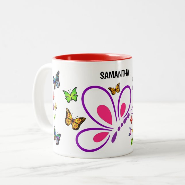 Nom personnalisé Mug papillon avec accentuation de (Devant gauche)