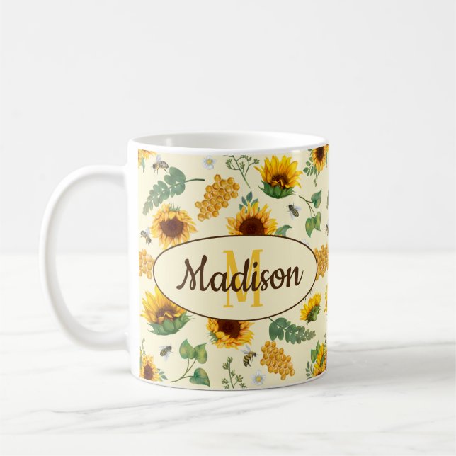 Nom personnalisé Mug Tournesols Honneur abeilles p (Gauche)