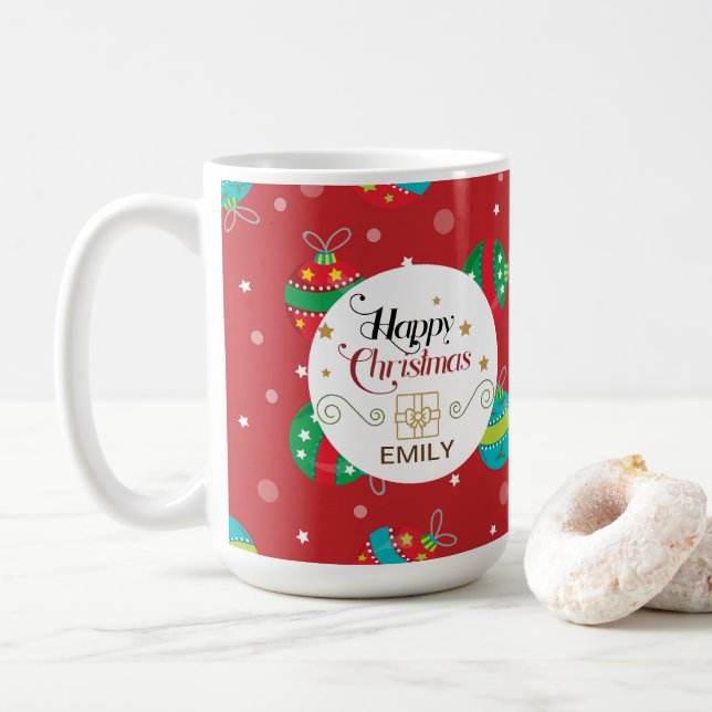 Nom personnalisé Mugs cadeaux de Noël - cloches (Avec donut)