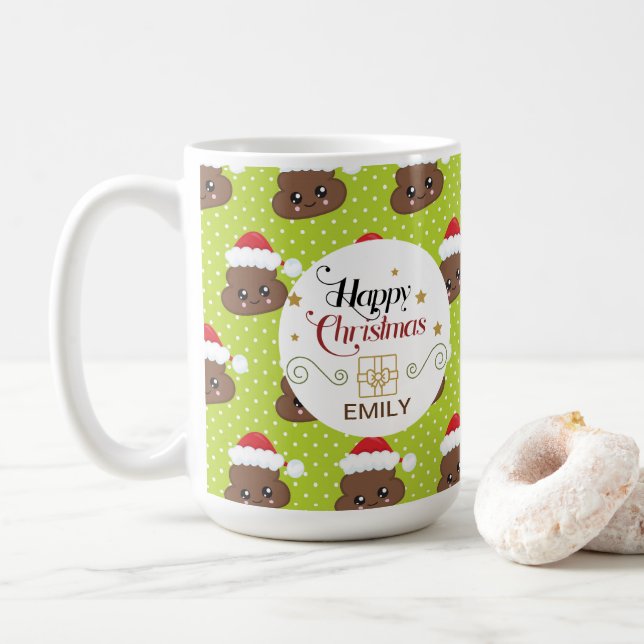 Nom personnalisé Mugs cadeaux de Noël - Poo Emoji (Avec donut)