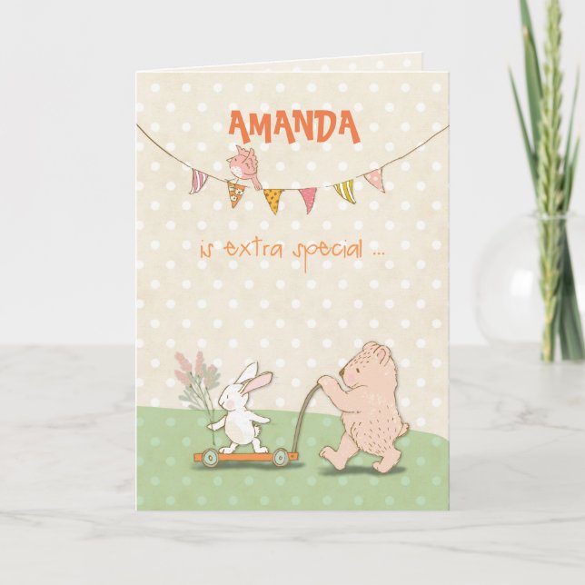 Nom personnalisé Nanny Merci Bear et Bunny (Devant)