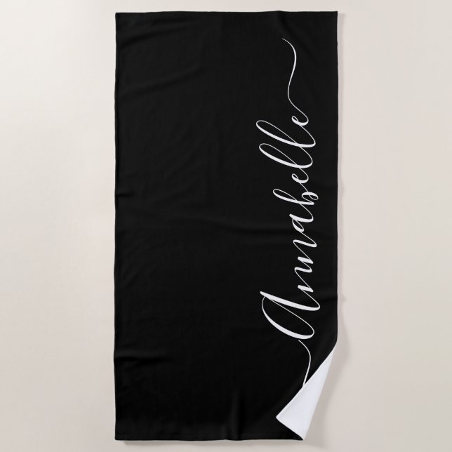 Nom personnalisé noir et blanc Serviette de plage (Devant)