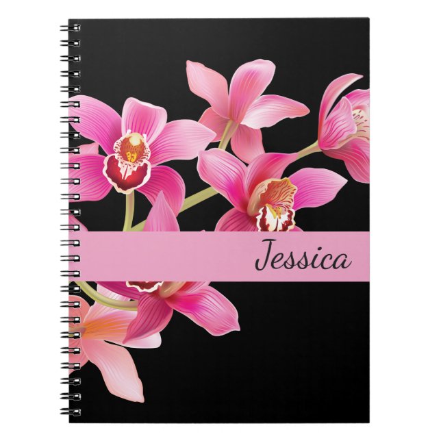 Nom personnalisé Orchidées rose Carnet (Devant)