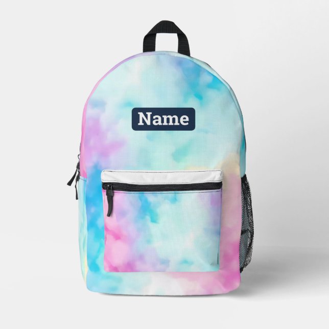 Nom personnalisé Pastel Tie Dye Sac à dos (Recto)