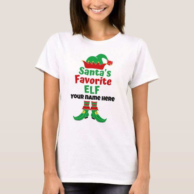 Nom personnalisé Père Noël T-shirt Elf favori (Devant)