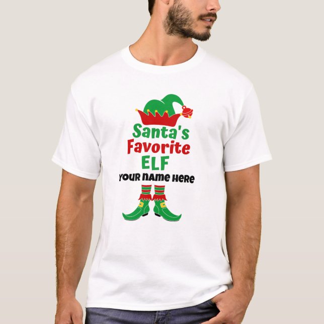 Nom personnalisé Père Noël T-shirt Elf favori (Devant)