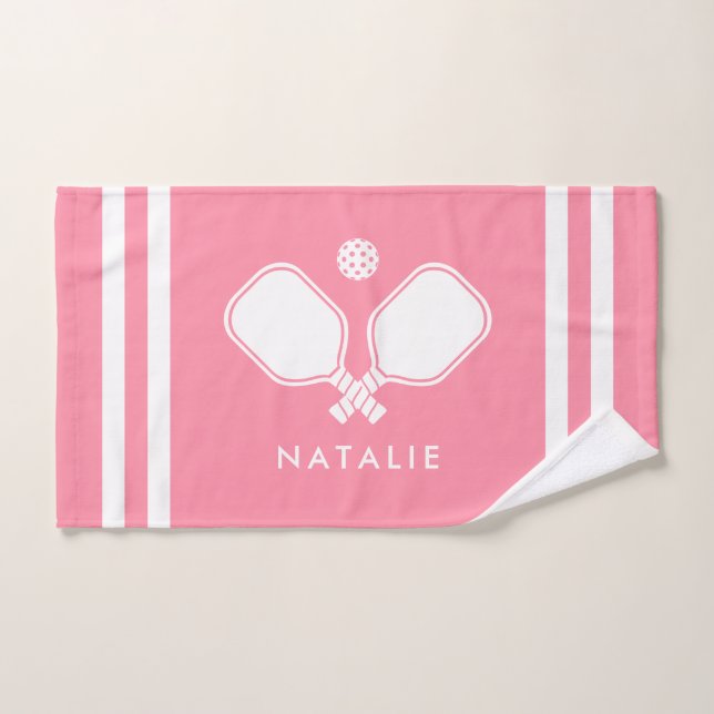 Nom personnalisé Pickleball Pink Stripes (Serviette à main)