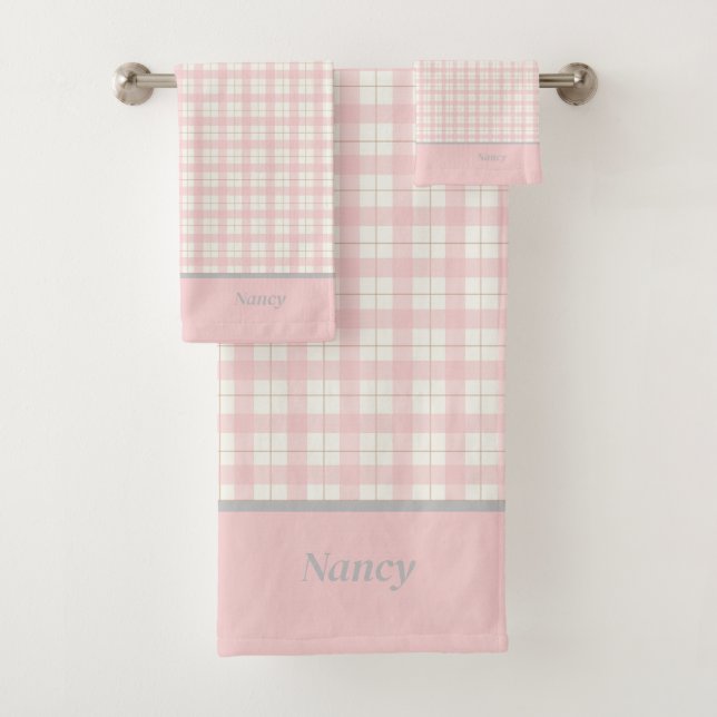 Nom personnalisé Pink Simple Plaid Foyer (En situation)