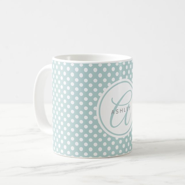 Nom personnalisé Pois de menthe Café Mug (Devant gauche)