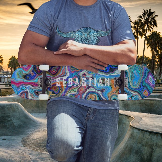 Nom personnalisé Psychedelic Abstrait Skateboard (Personalize with your name or phrase. )
