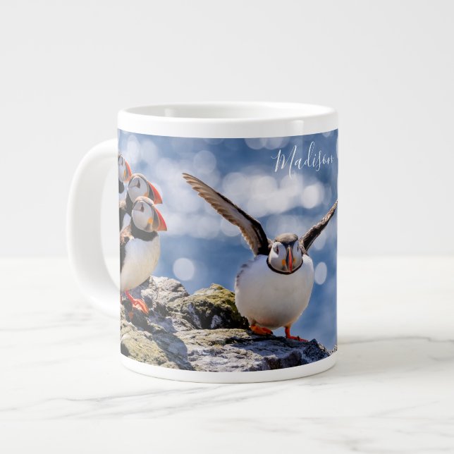 Nom personnalisé Puffins jumbo mug (Devant gauche)