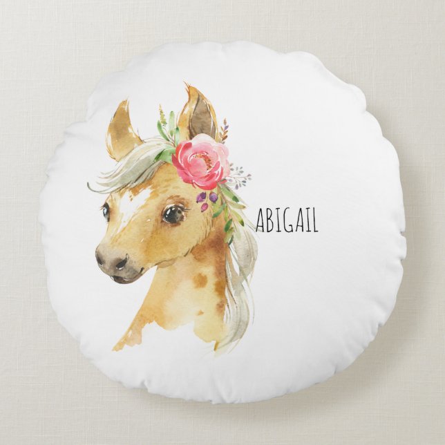 Nom personnalisé rose rose Coussin rond (Devant)