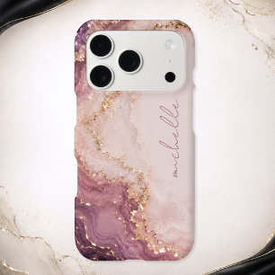 Nom personnalisé Rose Violet Géode Marbre Or